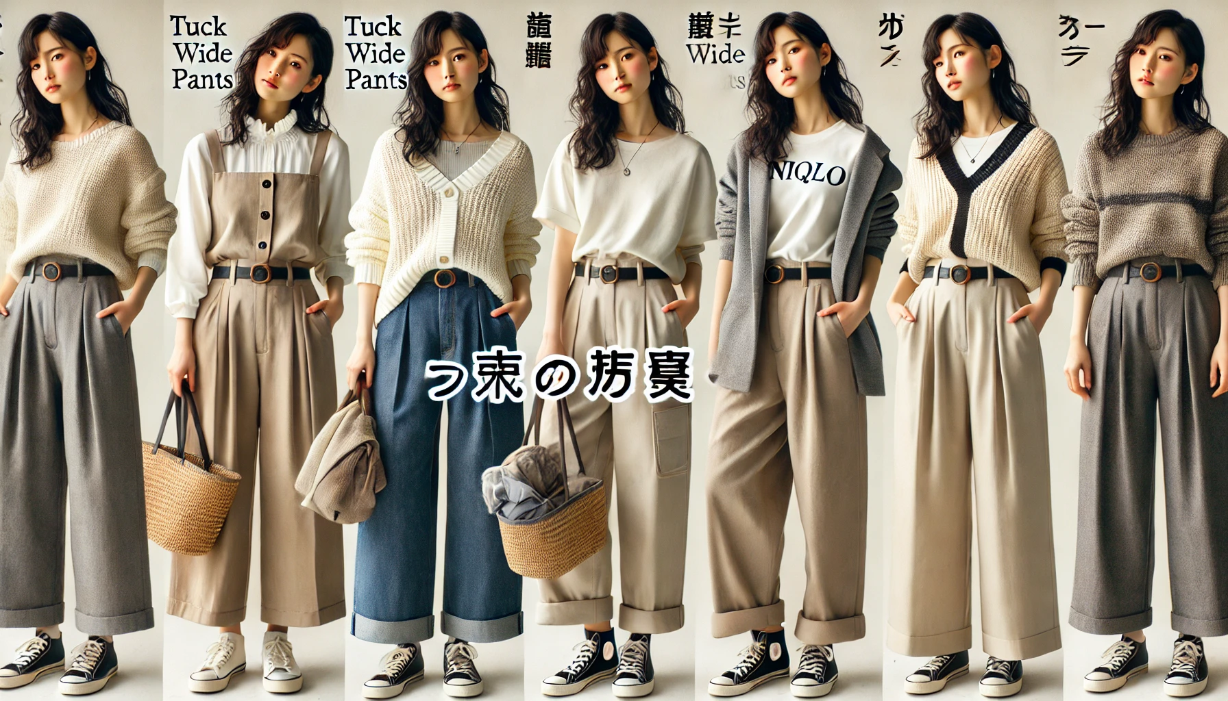 タックワイドパンツのおすすめコーデ